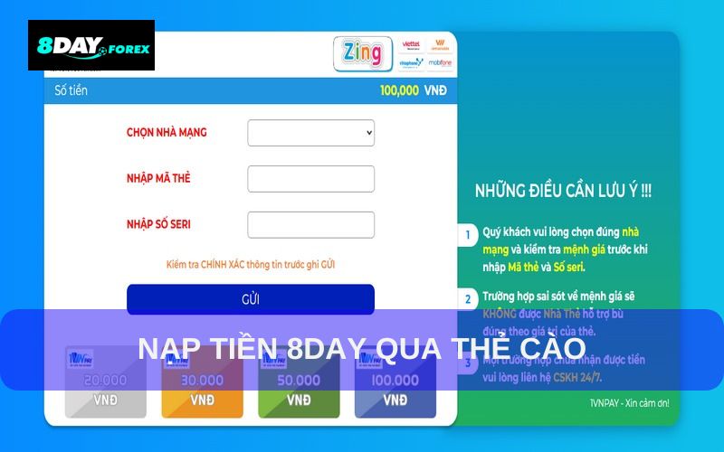 Hướng dẫn các bước nạp tiền 8day thành công